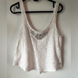 Abercombie & Fitch Women’s Size S Blush Pink Tank Top Lace Jewel Neckline